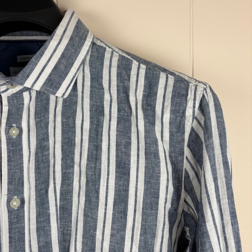 Joseph Abboud Indigo Blue Linen Cotton Striped Shirt XL Modern Fit Blue